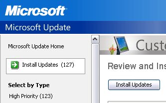 Microsoft Update screen excerpt