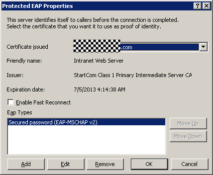 Protected EAP Properties dialog box