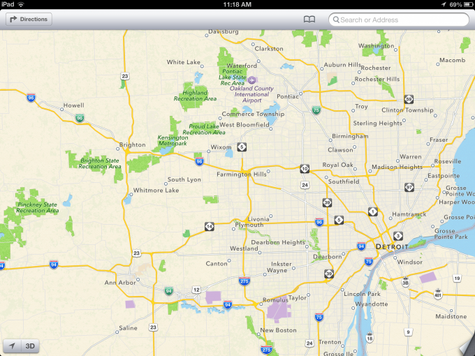 A screen shot of the map style used in Apple Maps.