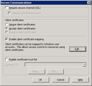 The IIS Secure Communciations dialog box