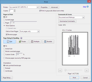 Acrobat print dialog for back sides